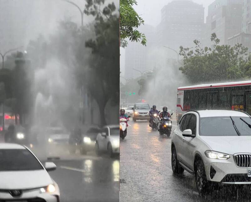 台北暴雨信義區人孔蓋噴飛水柱至少「2樓高」 超扯畫面曝