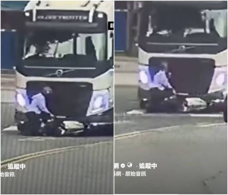 驚悚畫面曝光!女騎士鬼切卡砂石車頭遭拖行30公尺 緊抓車身求生