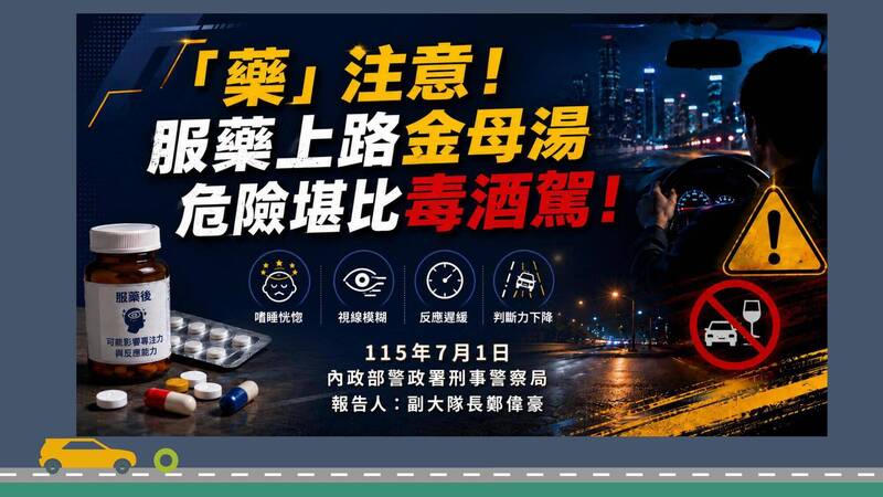 藥駕危險不輸毒酒駕!警政署:吃鎮靜、安眠藥上路 恐涉公共危險罪