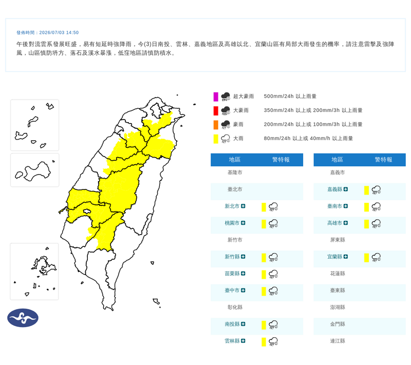 雨彈又來了!11縣市大雨特報 4縣市大雷雨開炸