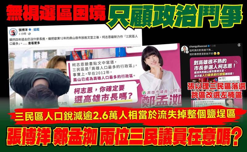 柯志恩臉書誤植三民區人口最多挨轟 藍反嗆綠無視選區困境
