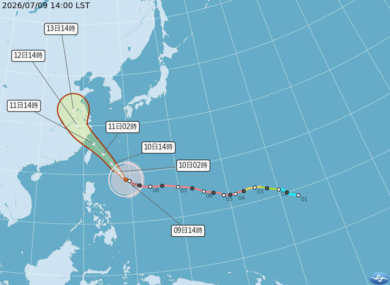 氣象署今天傍晚5時30分，發布巴威颱風第2次海上警報。（氣象署提供）