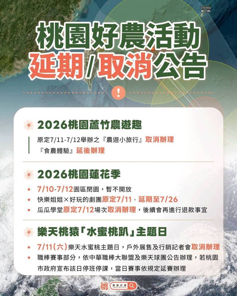 巴威颱風攪局 桃園多項農遊活動取消或調整辦理時間