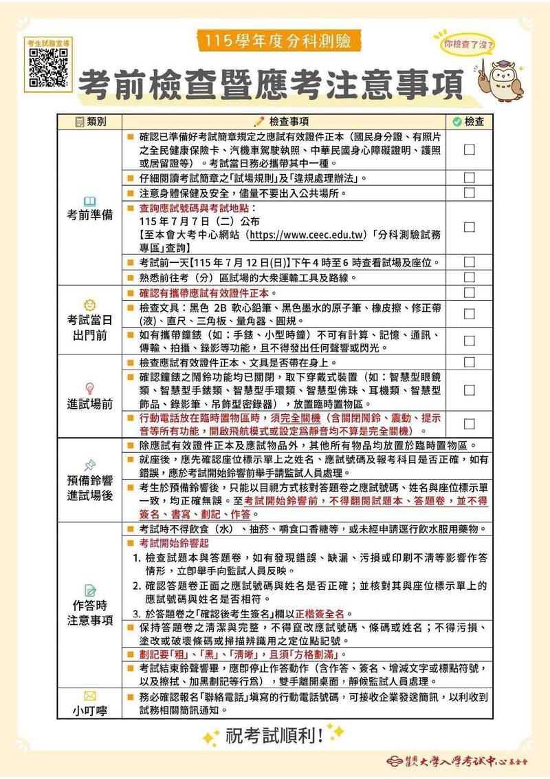大學分科測驗延到7/13、7/14 金大7/12開放查看試場