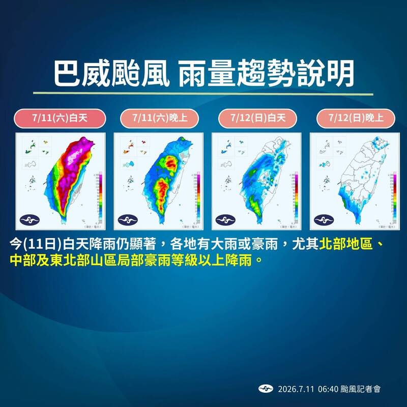 巴威觸陸! 北台6小時降雨逾100毫米 5地慎防超大豪雨