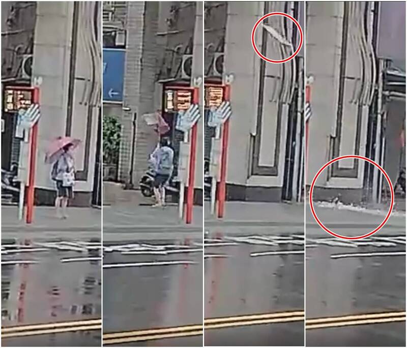 巴威強風吹退等公車女子 下一秒壁磚墜落驚險畫面曝光