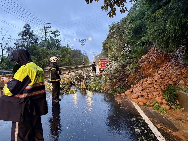 巴威過境最美風景!桃園龍潭路樹倒塌、土石崩落 警冒雨助排除