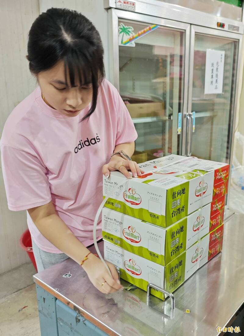 南瀛公司以外銷等級的愛文芒果禮盒,搶攻內需市場。(記者吳俊鋒攝)