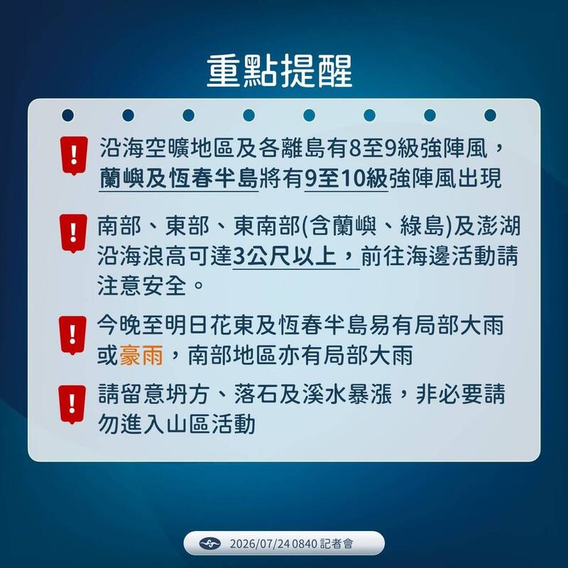 重點提醒。(圖由氣象署提供)