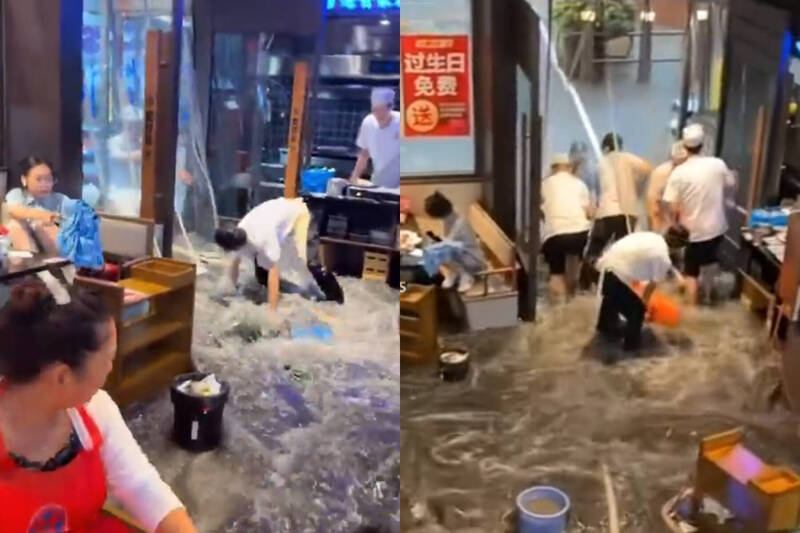 暴雨突襲重慶!餐廳淹成汪洋變「流水席」顧客淡定看戲畫面曝
