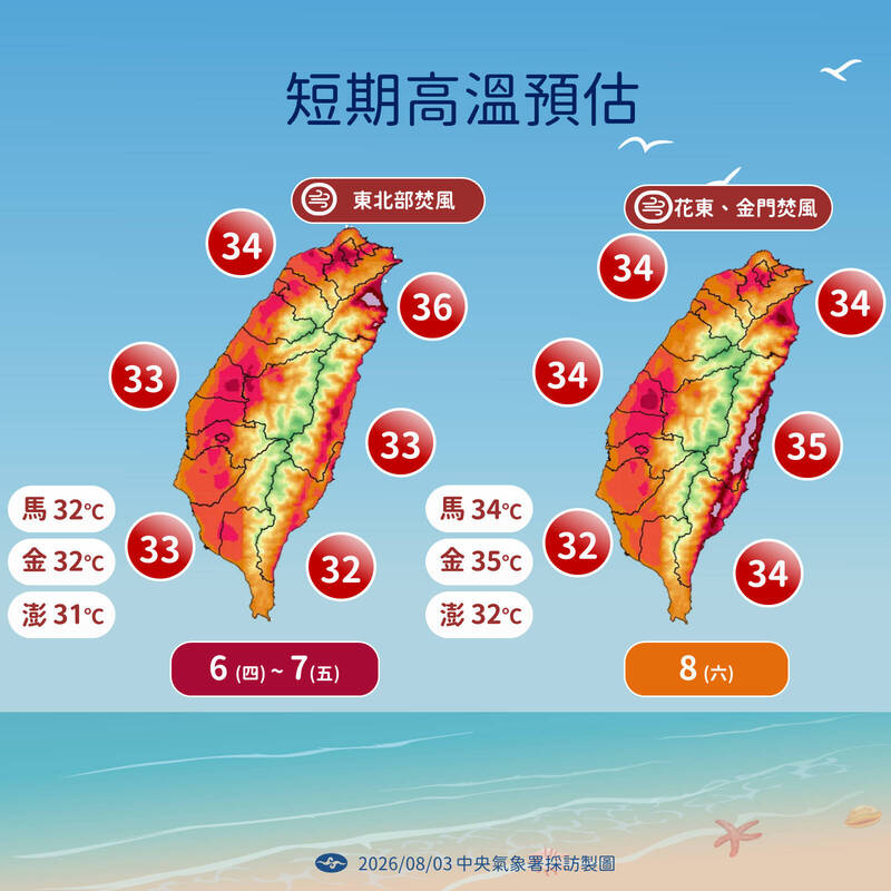 短期高溫預估。（氣象署提供）