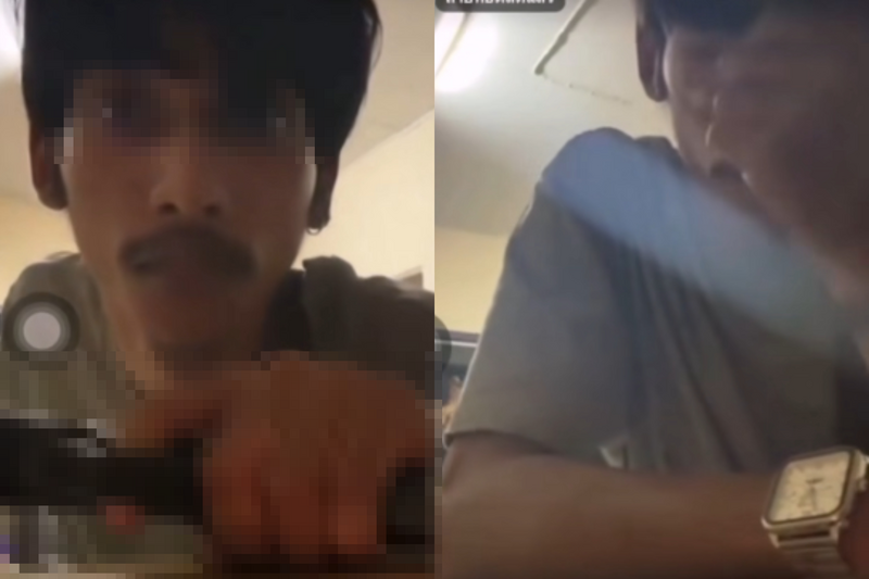 槍手諾帕拉特犯案後躲到曼谷一處公寓開直播，最終舉槍自盡。（本報合成，Social Hunter2022/臉書）