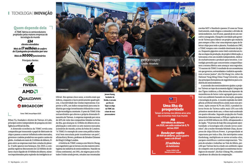 《展望雜誌》大方以中華民國國旗圖像介紹台灣經濟數據，並以「繁榮之島」（Uma ilha de prosperidade）稱之（記者謝如欣翻攝自雜誌）。