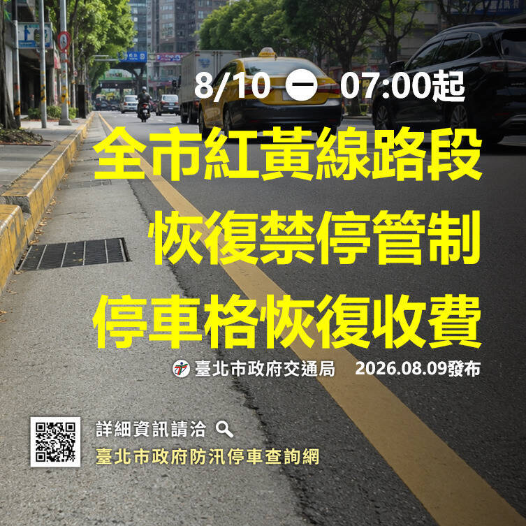 白海豚遠離!北市紅黃線恢復禁停 週一7時前沒開走將拖吊開罰