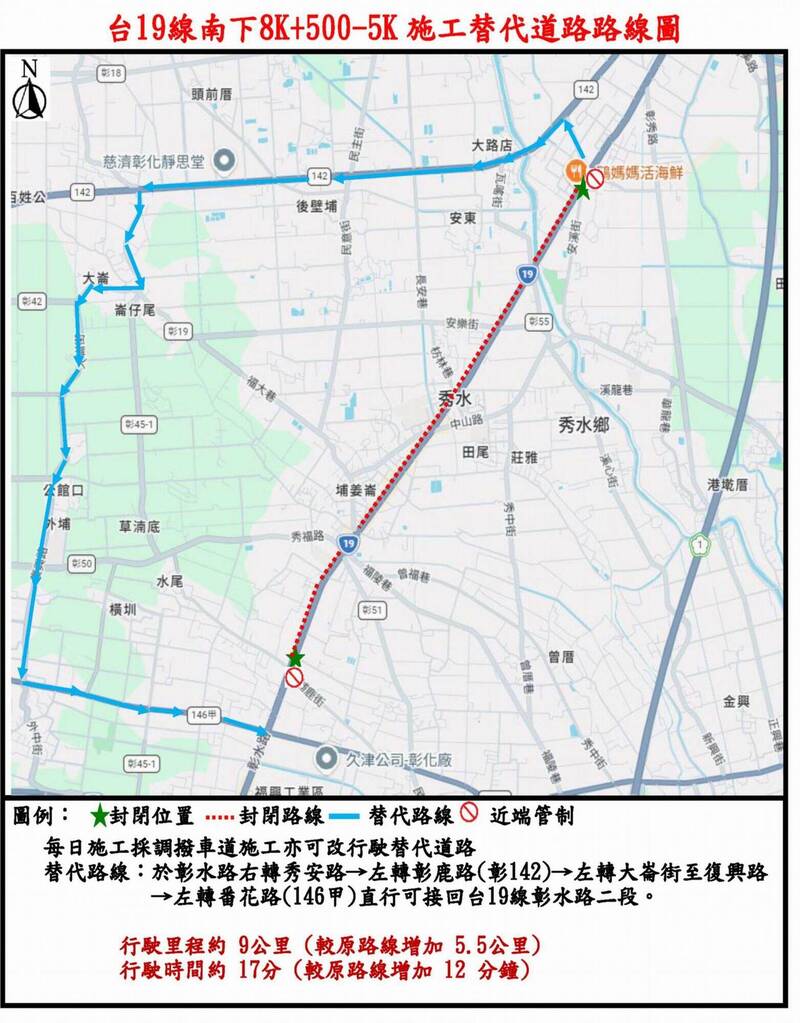 注意!彰縣彰水路8/12~8/19路面施工 替代道路曝