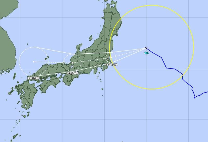 昌鴻颱風預計在今晚之前會登陸日本。（圖擷取自日本氣象廳）