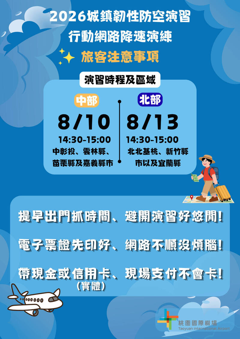 北部明城鎮韌性及降速演練 桃機籲旅客提早抵達準備
