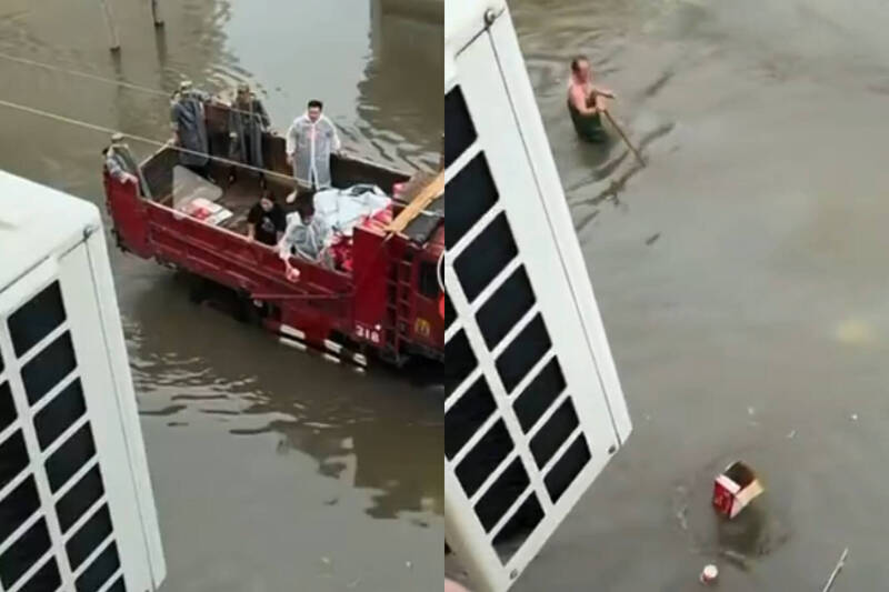 救災物資用丟的!白海豚颱風重創浙江 災民「泡髒水撿泡麵」網看傻