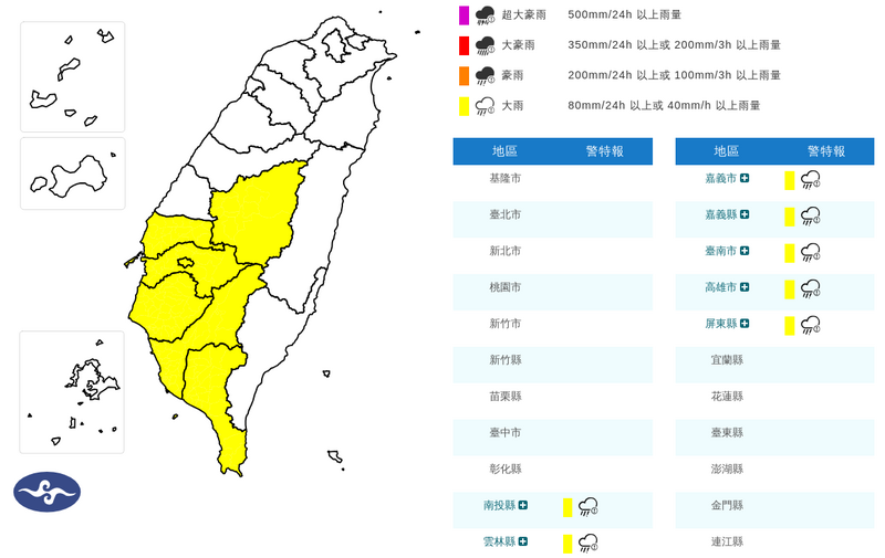 7縣市大雨特報!氣象署:恐有短延時強降雨