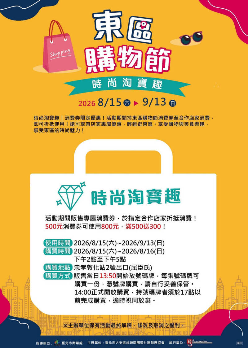台北東區購物節明開跑!500元變800元 336份消費券限量搶購