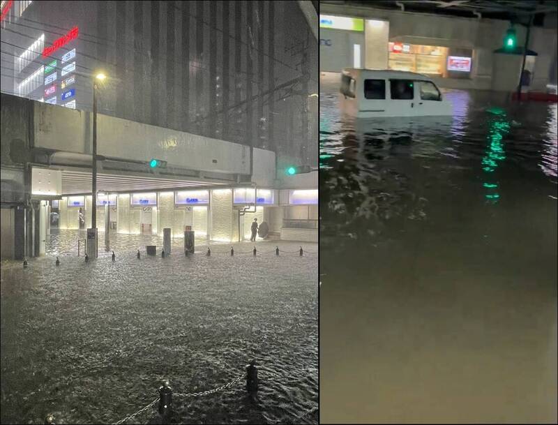 日本千葉縣13日晚間遭到極端豪雨猛烈侵襲，在當地造成嚴重積淹水災情，破紀錄暴雨也重創交通網。（圖擷自X）