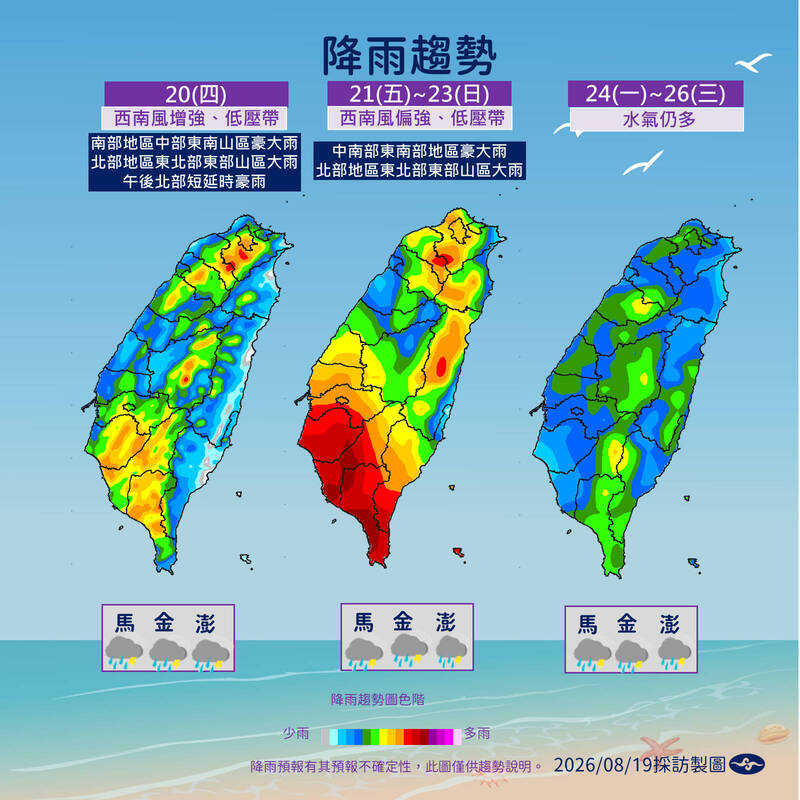 明起全台防雨彈、中南部紅通通 「沙德爾」恐成強颱時間曝光