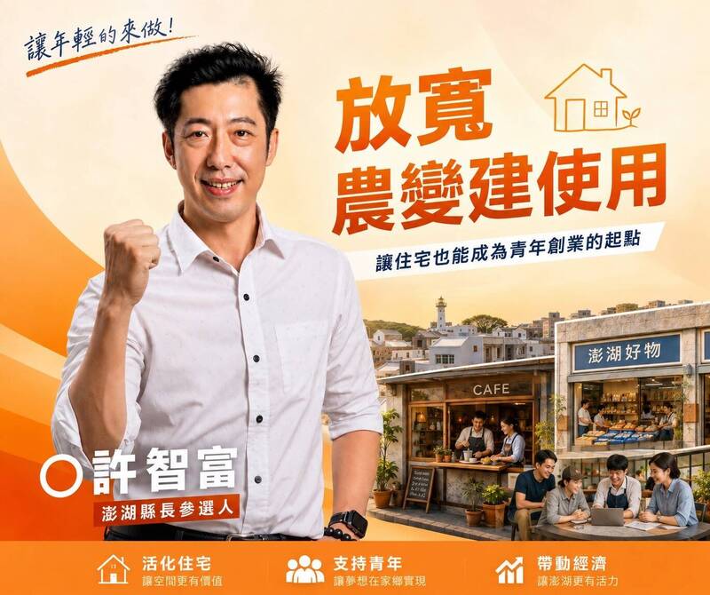 無黨澎湖縣長參選人許智富提放寬農變建使用 成為青年創業的起點