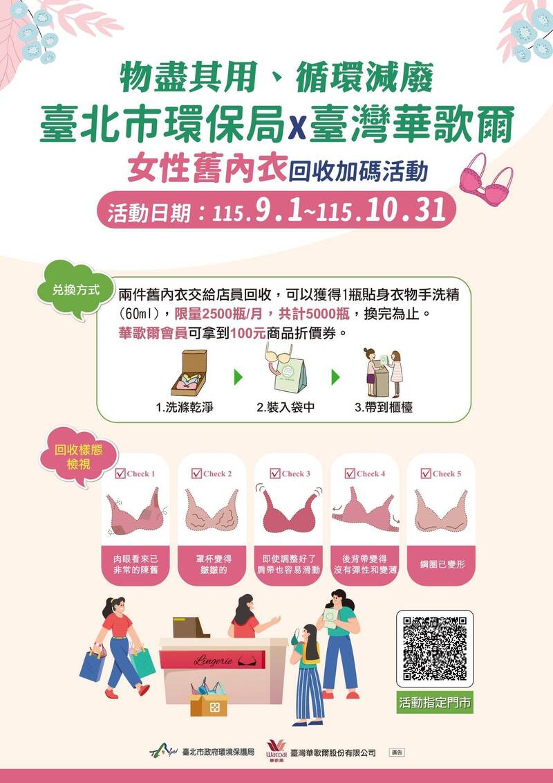 北市環保局推女性舊內衣回收活動 送貼身衣物手洗精與折價券