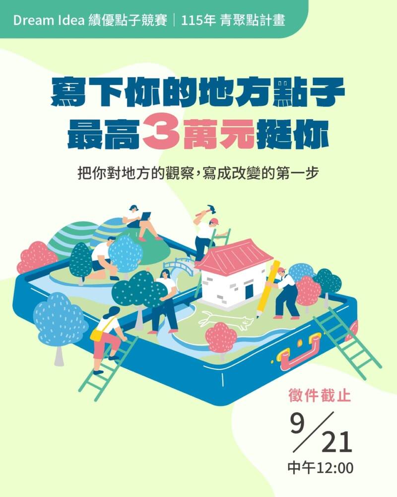 青年地方創生點子徵件開跑 擴大選出40組各獲1萬元