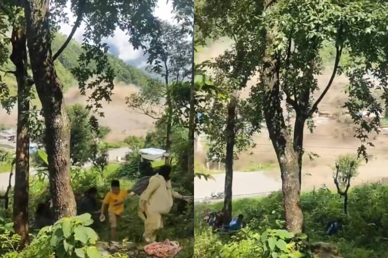 恐怖山洪瞬間吞村!尼泊爾民眾「死命爬山」逃生 尖叫哭喊聲四起