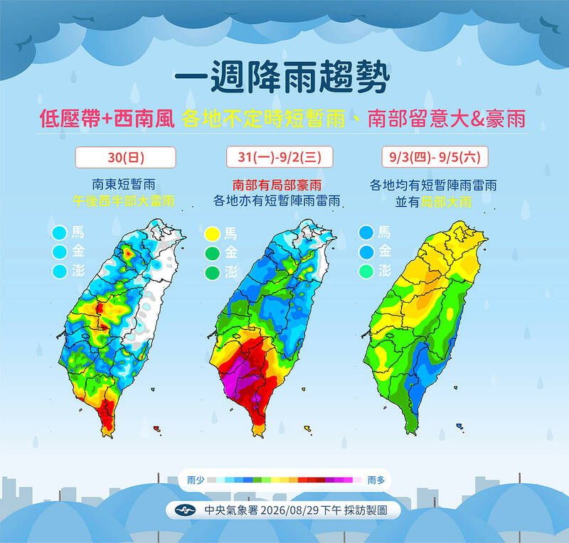 《TAIPEI TIMES》 Low-pressure system to bring unstable weather