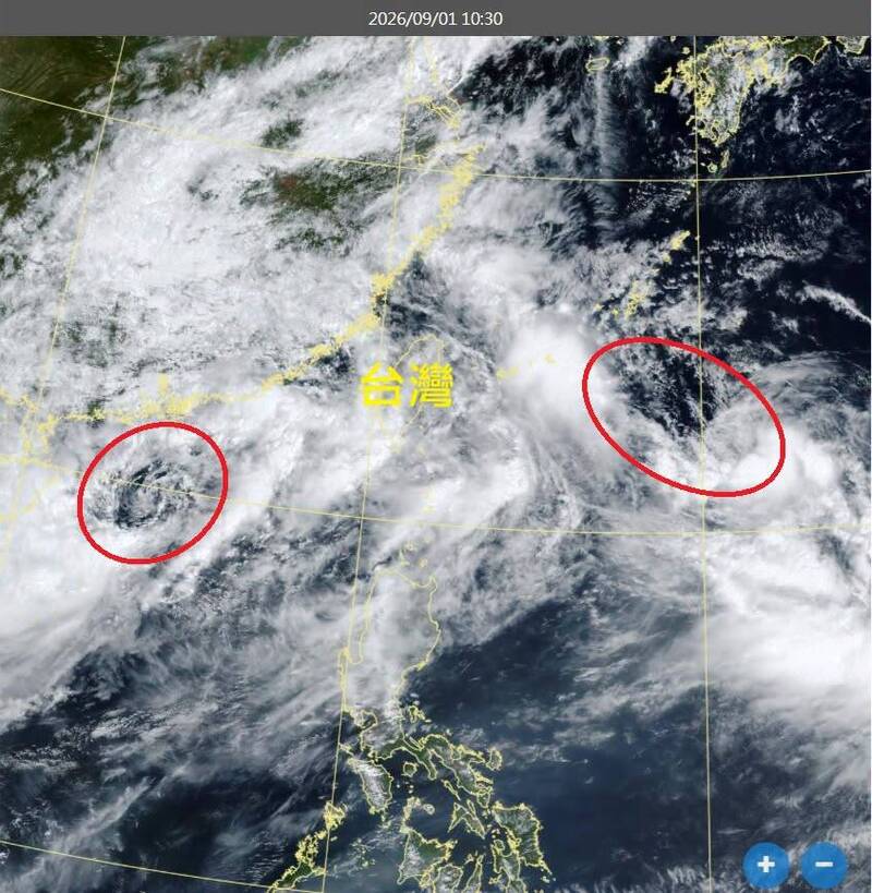 雙颱夾擊台灣雲圖曝! 鄭明典提醒:這兩低壓還會相互影響