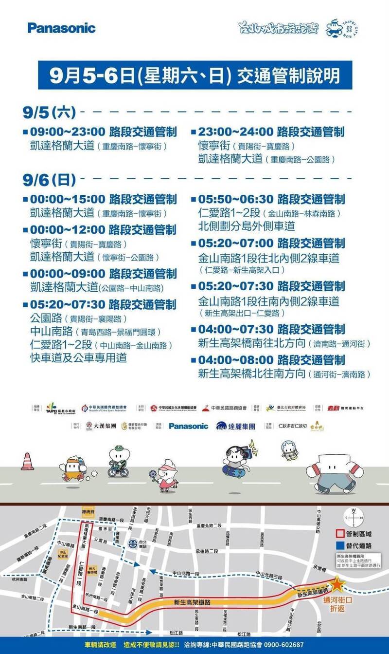 台北城市路跑賽9/6登場 北市多路段交通管制一次看
