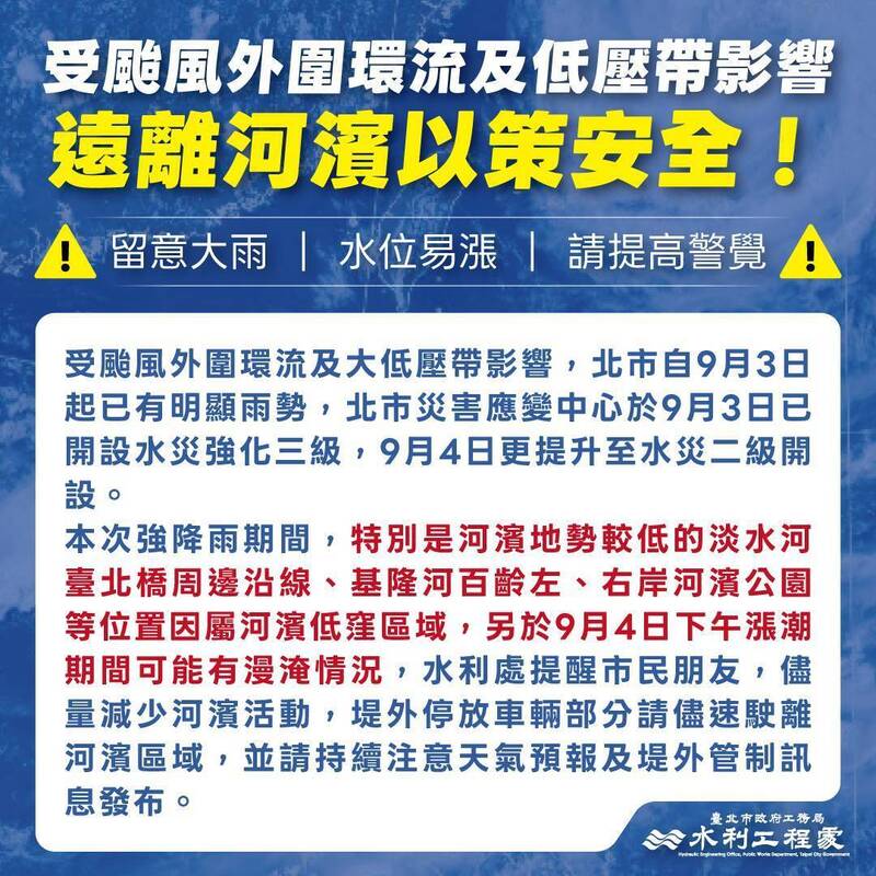 豪雨不斷 北市基隆河沿岸水門14:00起關閉