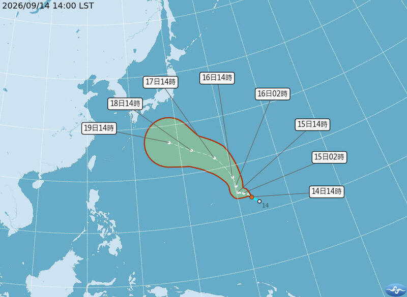位在關島東方海面的熱帶性低氣壓TD28,最快週二增強為輕颱「杜鵑」,對日本威脅最大,台灣沒有影響。(氣象署提供) 位在關島東方海面的熱帶性低氣壓TD28,最快週二增強為輕颱「杜鵑」,對日本威脅最大,台灣沒有影響。(氣象署提供)