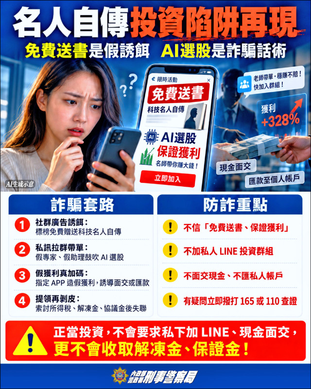 免費送名人自傳當餌 掰AI預測股市設局/女師赴美面交、借高利貸 遭詐逾768