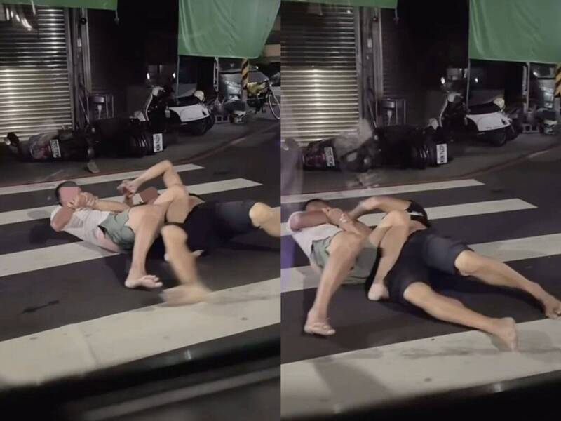 員林上演街頭「醉拳」!2男光腳躺斑馬線交纏 路人全看傻