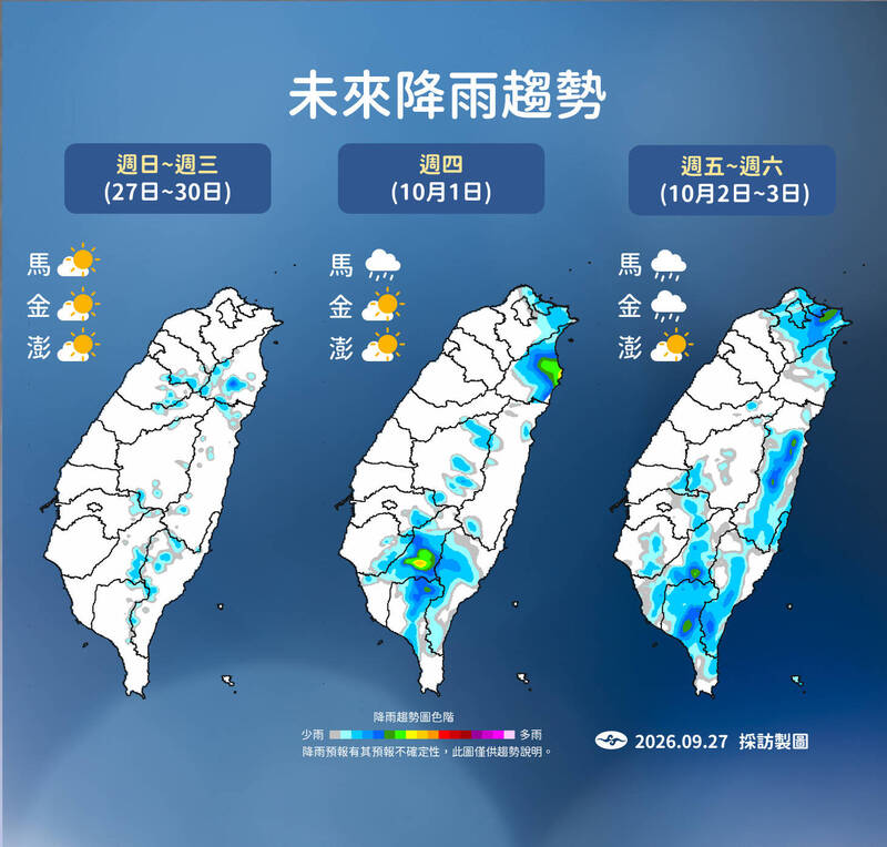 10月前各地溫暖偏熱 週四東北季風影響迎風面轉濕涼