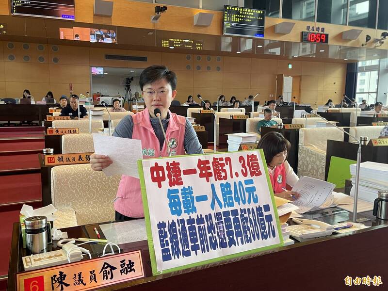 中捷每載1人賠40元!陳俞融:藍線通車前恐再虧58億