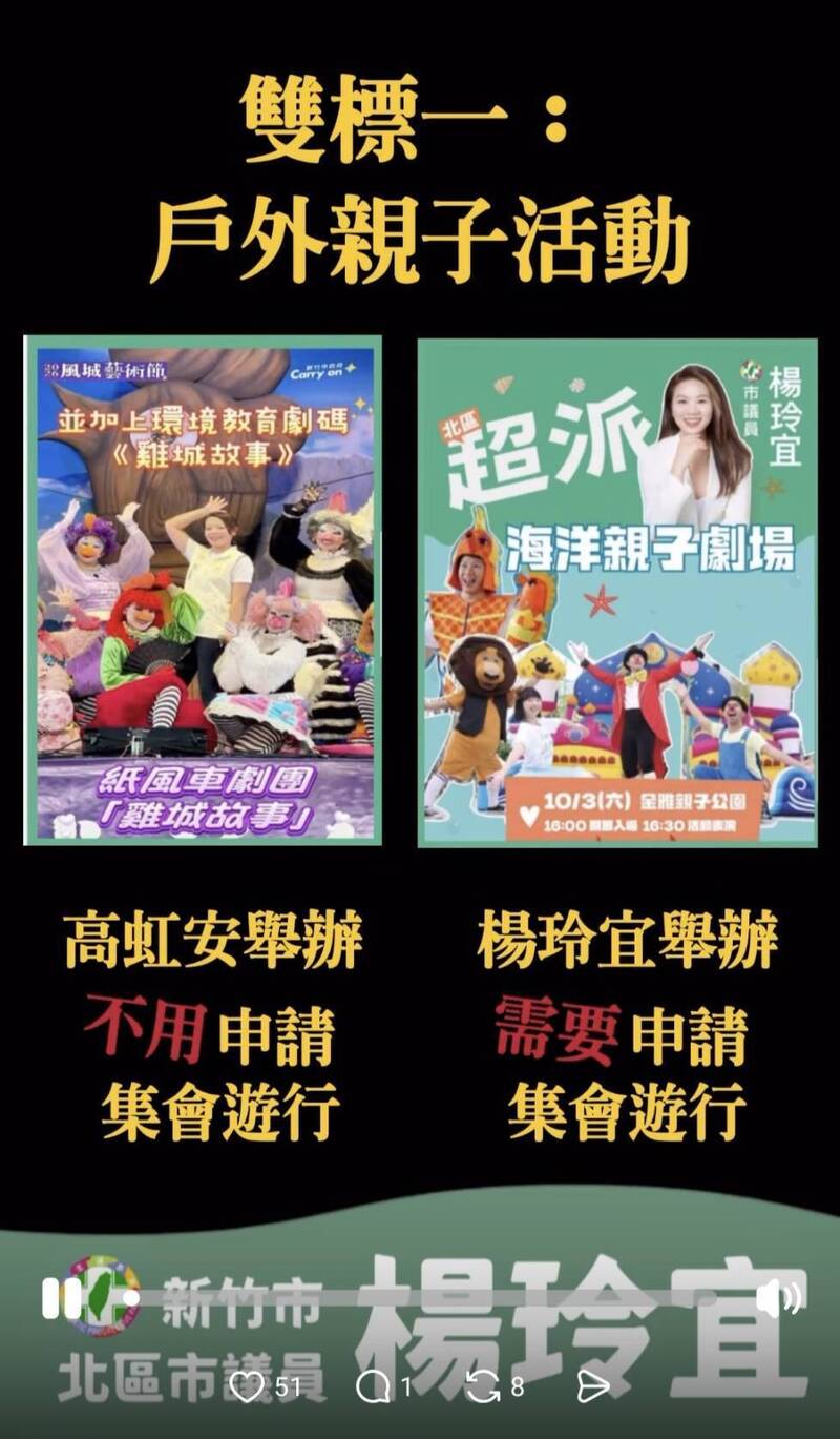只有「高虹安可以」其他人不行?竹市議員楊玲宜批竹市府執法雙標