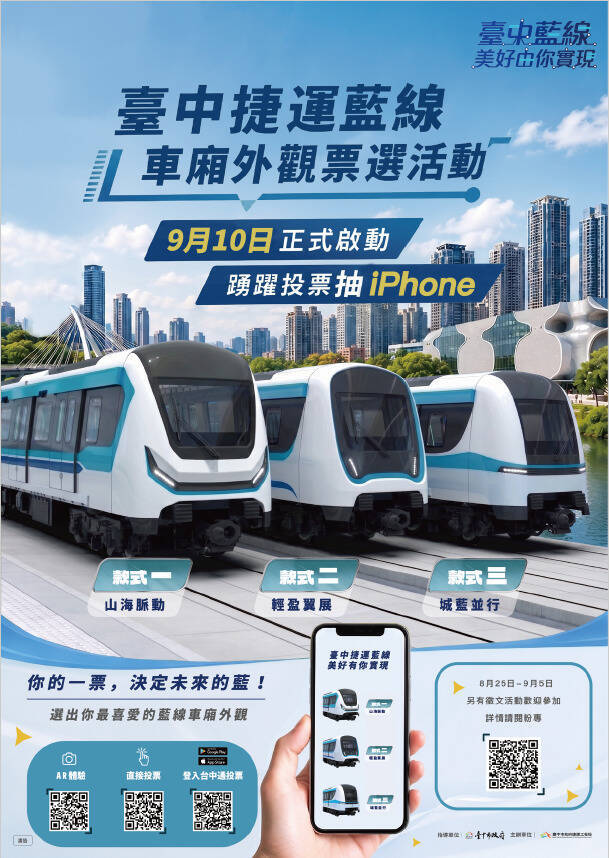 中捷藍線推出3款電聯車外型設計票選 今晚12點結束投票