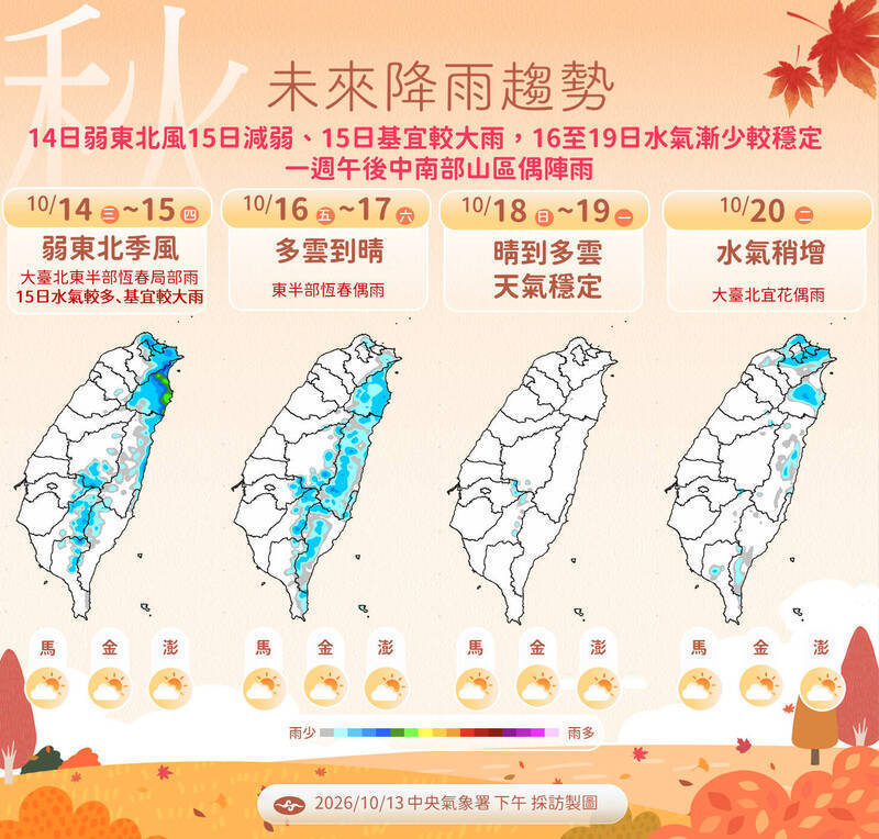 未來降雨趨勢。(圖由氣象署提供) 未來降雨趨勢。(圖由氣象署提供)