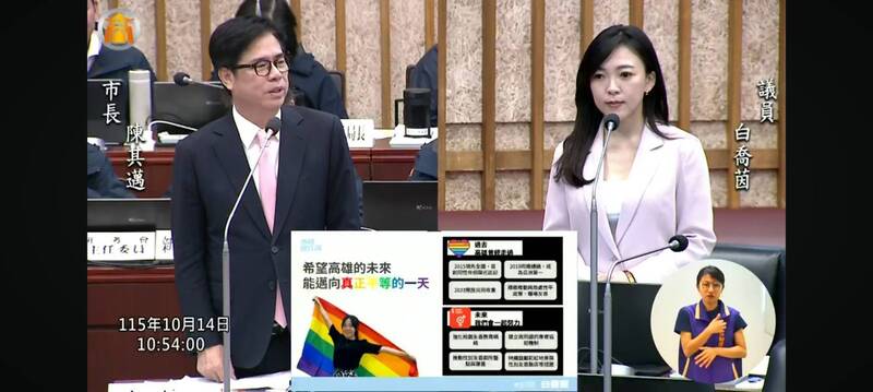 白喬茵總質詢為同婚發聲 陳其邁肯定:國民黨議員很少碰這題
