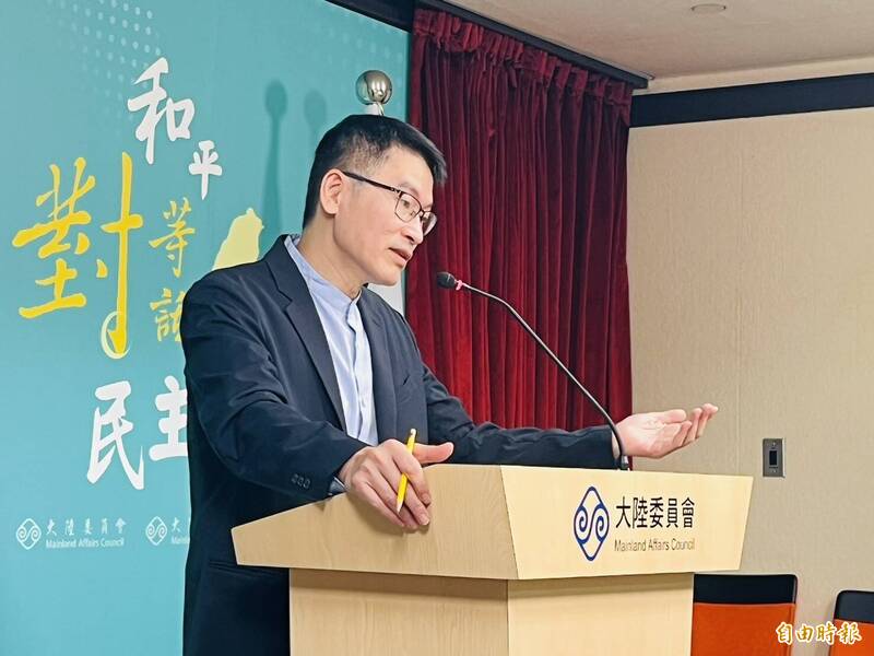 陸委會發言人梁文傑。(記者陳鈺馥攝)