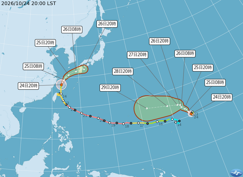 颱風路徑預測。(擷取自中央氣象署網站) 颱風路徑預測。(擷取自中央氣象署網站)