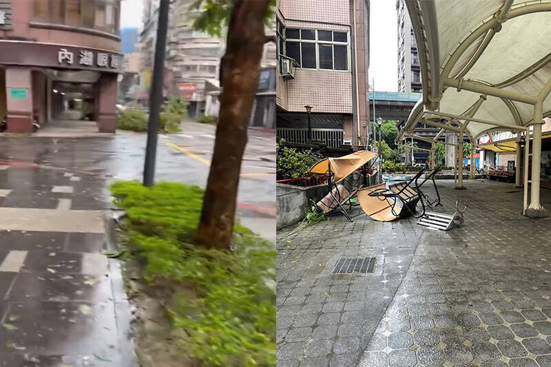 強颱薔琵狂襲內湖!民眾目擊公園鐵椅被吹翻嚇壞