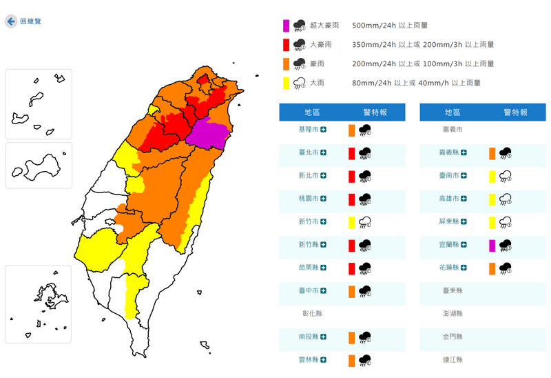 氣象署示警 宜蘭須防超大豪雨 雙北桃竹苗慎防豪大雨