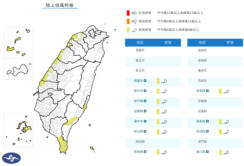 11縣市陸上強風特報 影響至深夜