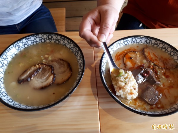 正味海鮮粥，有豐富的配料和新鮮海鮮，不吃粥也有麻辣海鮮雞絲麵，都可滿足饕客味蕾。（記者洪美秀攝）