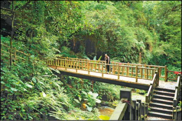 水濂橋為原始森林環抱下的1座木造橋，在此欣賞大自然之美、享受芬多精，既避暑又能放鬆日常壓力。（記者陳宇睿／攝影）